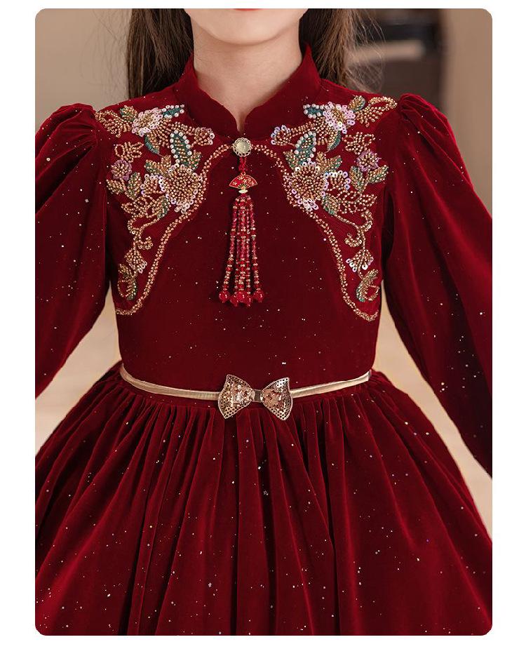 Korean Silver Fox Velvet 410g Girls' Formal Princess Dress - Autumn/Winter New Year's Gown