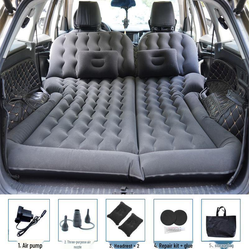 Universal Inflatable Car Mattress - Portable Folding Flocked Bed for Back Seat, SUV, and Sedan Trunk