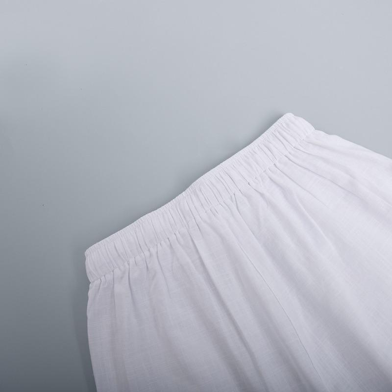 Women Casual Solid Color Cotton Linen Shirt Pants Suits Fashion Single Breasted Blouses Elastic Waist Pants Set Spring Loose Outfits