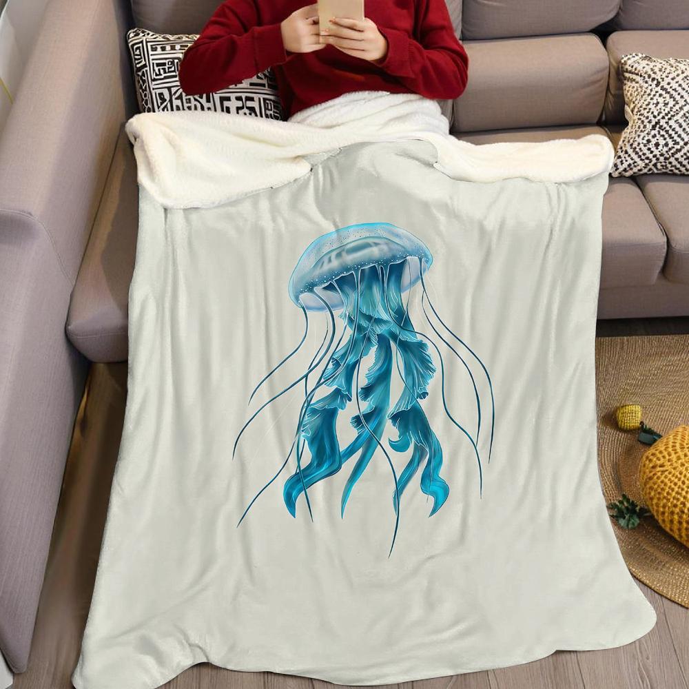 Cyan Jellyfish Drift Flannel Blanket Warm Soft Halloween Christmas Couch Warm Cozy Decorative Decor Gift for All Season