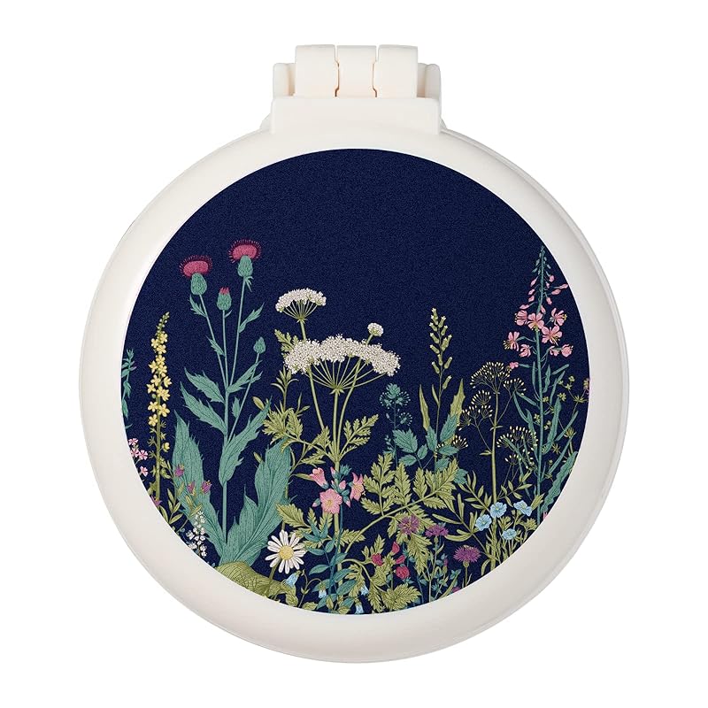 Mini hairbrush, pocket hairbrush with mirror, portable for purse/pocket, travel size (Blue Moon 1) Black flowers and plants