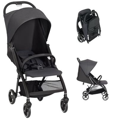 Folding Baby Stroller with Reclining Backrest Adjustable Footrest Canopy Basket Harness Load 15 Kg Dark Grey