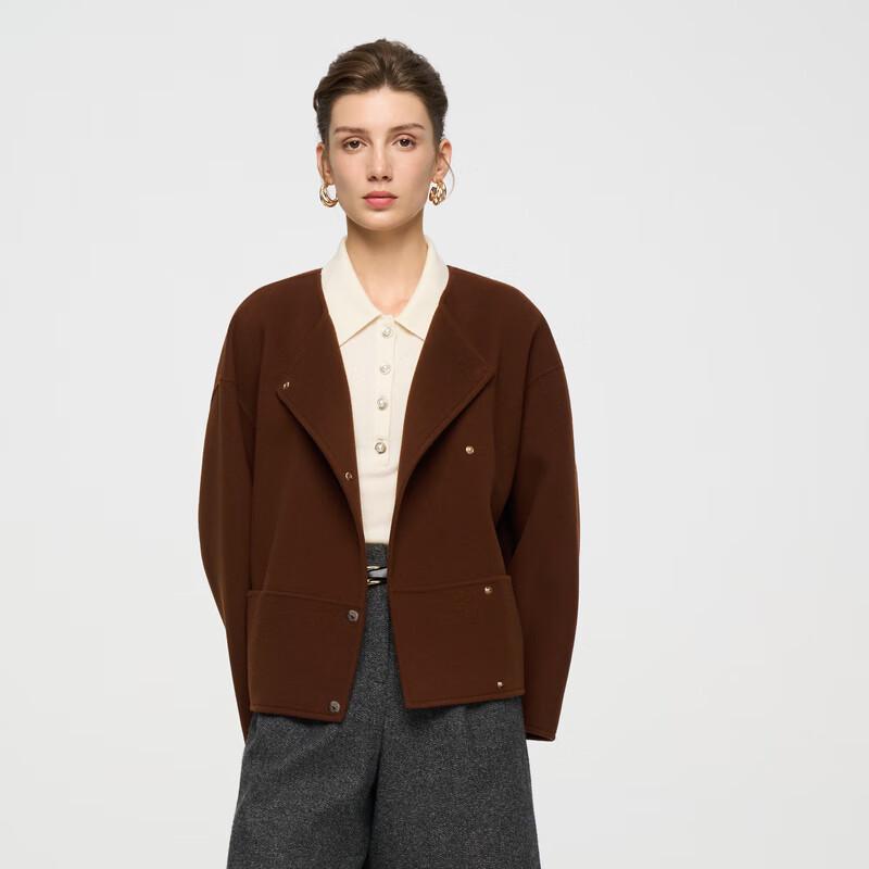 

ELLASSAY Women s Round Neck Short Woolen Coat EWD364D01200 L