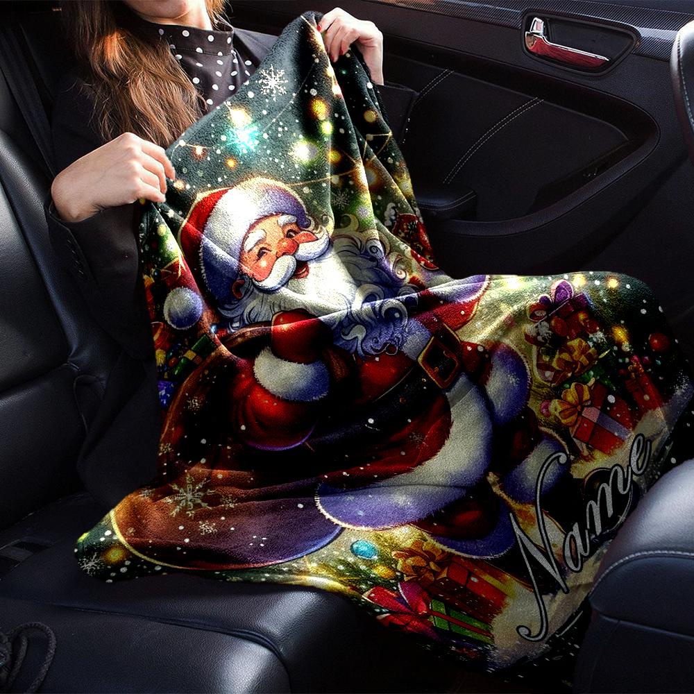 Custom Name Christmas Santa Claus Theme Printed Blanket - Perfect for Couch, Bed, Travel & Outdoor Use | Machine Washable, Cozy & Durable.