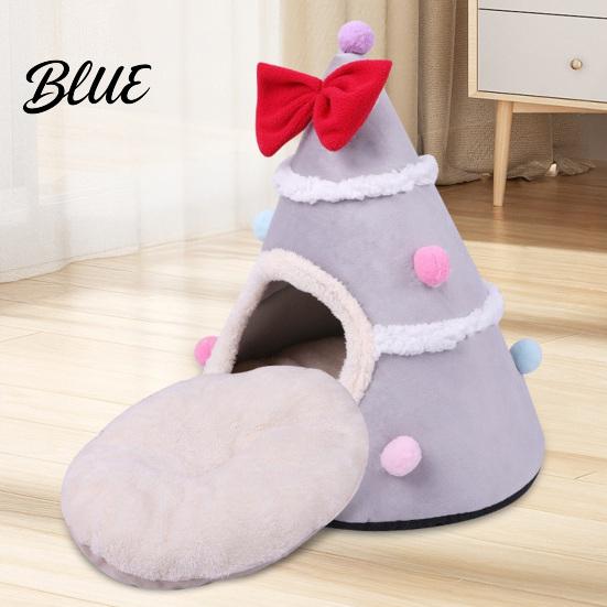 Soft Cat Cave for Winter Christmas Tree Bed, Plush Bed with Removable Cushion, Non-slip Cozy Pet Bottom, House Indoor Cats Kittens Holiday Decoration