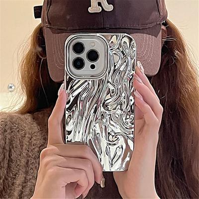 3D Electroplated Silver Wrinkles Pleated Pattern Phone Case For iPhone 14 13 12 11 Pro Max 15 Pro Max Soft Shockproof Back Cover