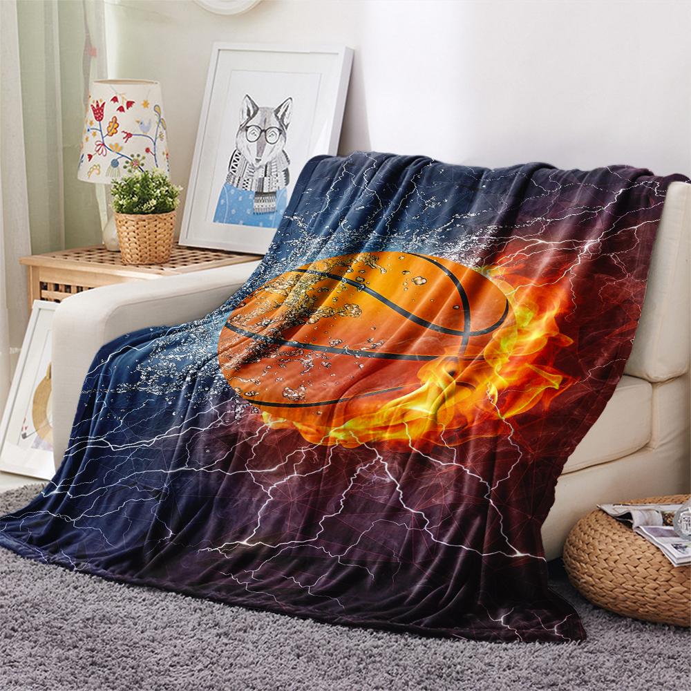 1Pc Basketball Soccer Print Flannel Blanket, High Quality Comfortable for All Seasons, Home Decor, Warmth and Comfort, Perfect for Christmas Gifts