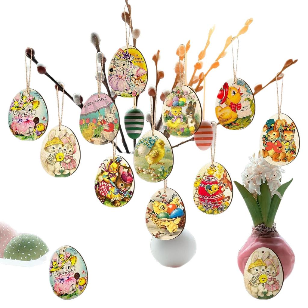 Easter Wooden Flat Ornaments Easter Eggs Rabbit Chicken Wood Pieces Spring Home Garden Party Decoration