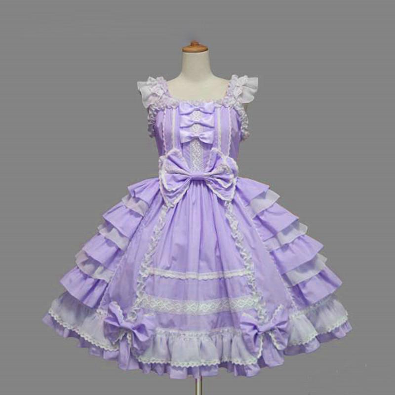 Women Lolita Pink Cotton Princess Dress Court Style Gothic Tank Costume Cute Maid Dress Girls