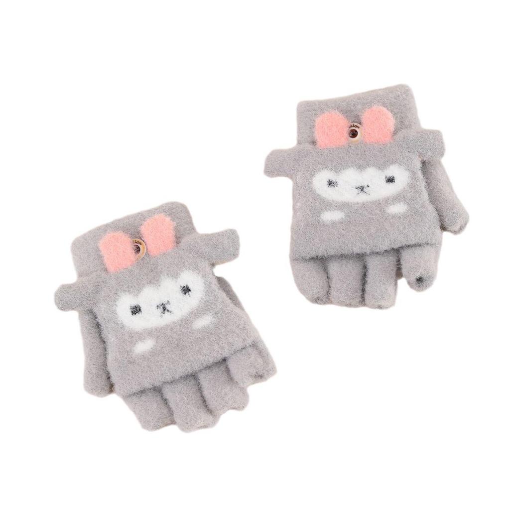 New Little Sheep Cartoon Kids Convertible Warm Wool Gloves - Half-Finger Design, Thick and Cozy for Children
