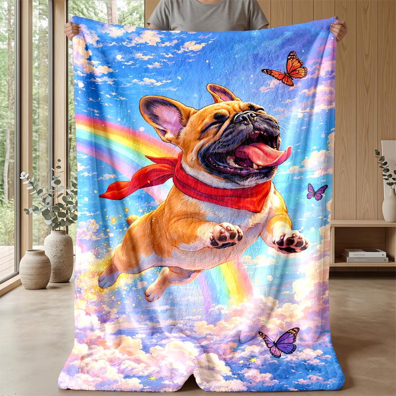 Fluffy Dog In Flower Garden Theme Blanket Lightweight Warm Flannel Blanket Decorative Throw Blanket for Home Decoration