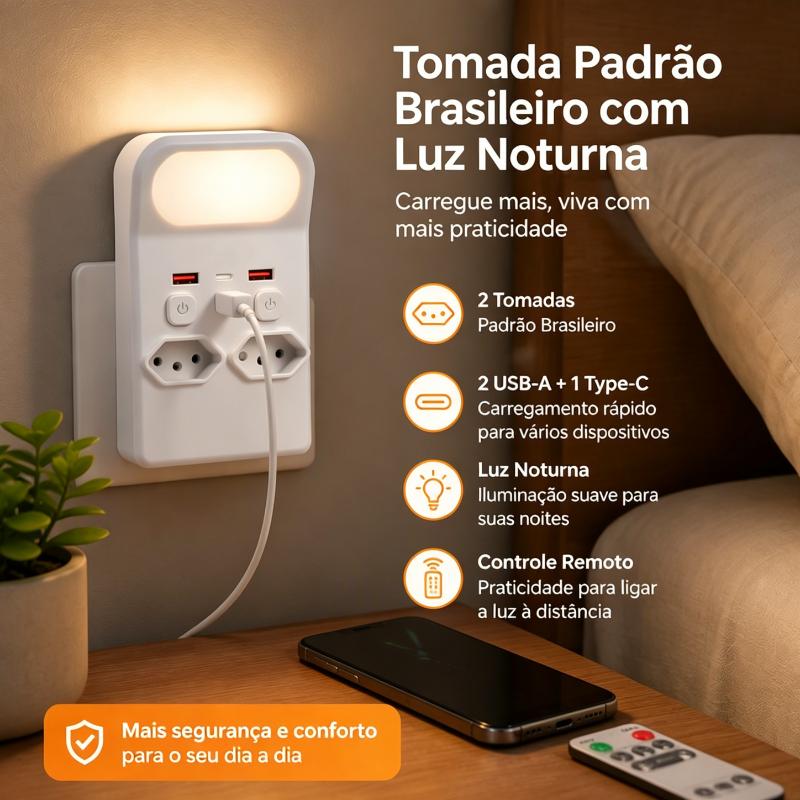 Brazilian Standard Type N Wall Outlet Adapter Energy Saving Remote Control Night Light for Household Use
