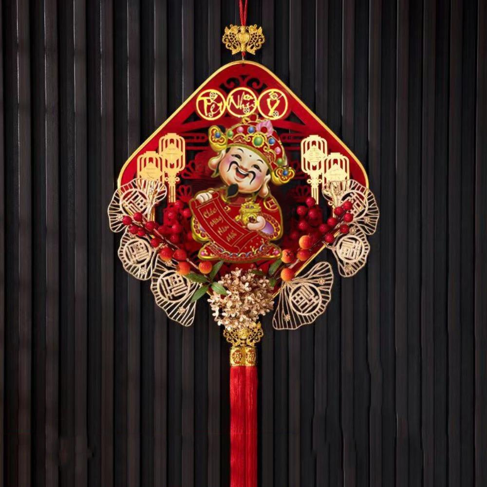 Качающая головой Бог богатства Подвеска Бог богатства Красный подвесной китайский узел Новогоднее украшение Электрические подвески для Весеннего фестиваля