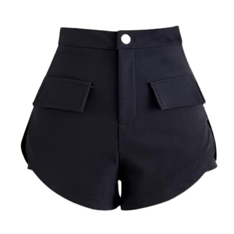 Spring 2024 Women's Black High-Waist Slimming A-line Shorts - Small Size, Fashionable Casual Design