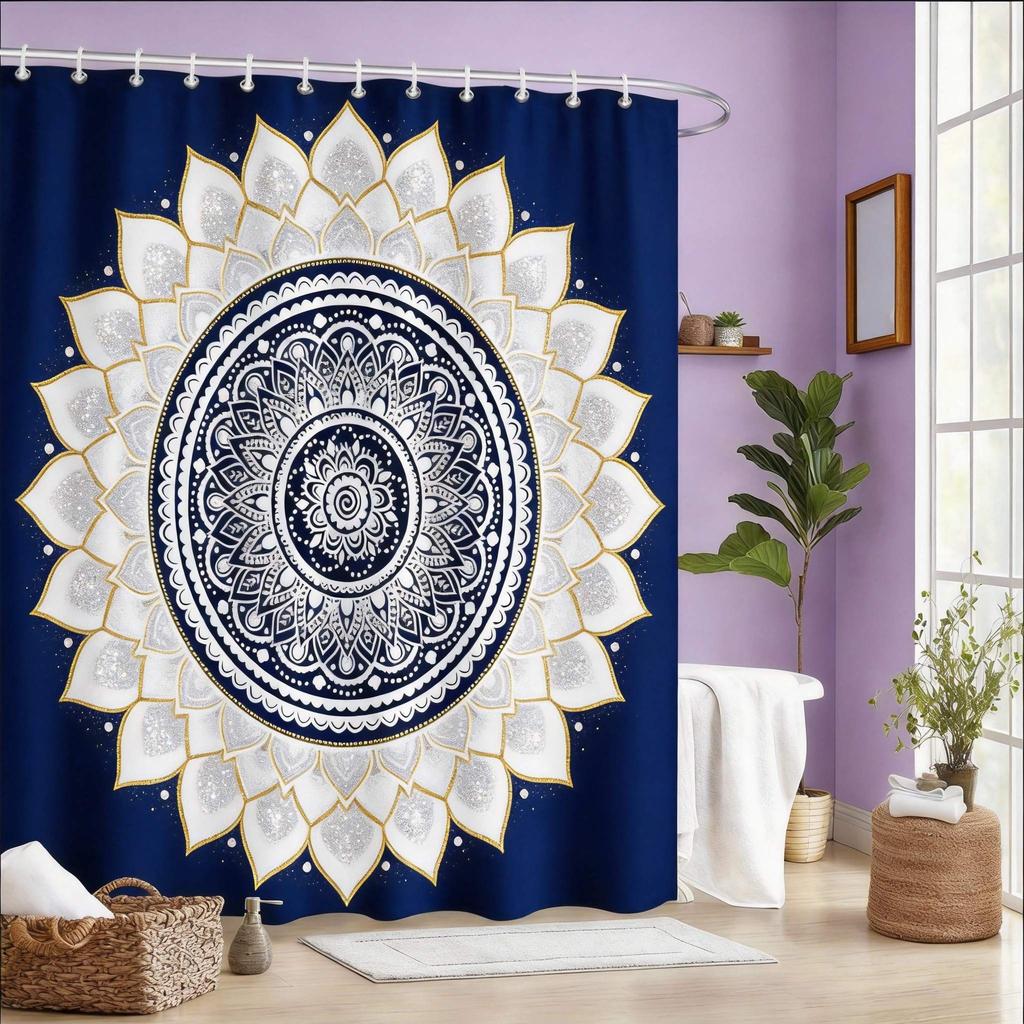 Boho Mandala Shower Curtain 180X180Cm – Black & White Geometric Paisley, Calming Spiritual Bathroom Decor, 12 Hooks