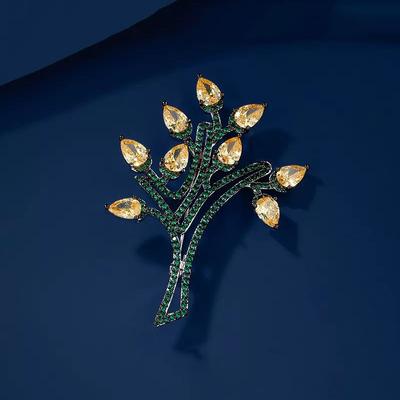 Temperament Crystal Brooch High-End Female Delicate Green Plant Corsage Niche Design Sense Anti-Light Pin Tide