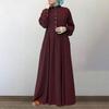 Women's Long Sleeve Button Down Casual Outfits Solid Color Round Neck Maxi Dresses