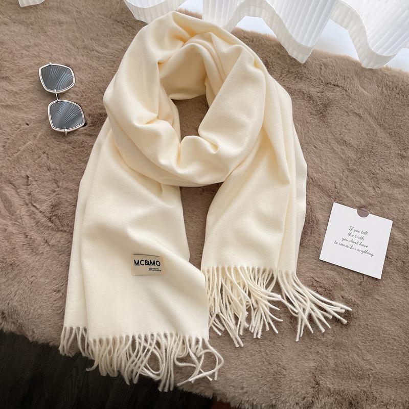 Winter Cashmere Solid Color Pashmina Tassel Scarf for Women Warm Scarves Wraps Girls Thicken Warm Shawl Wrap Echarpe Stole