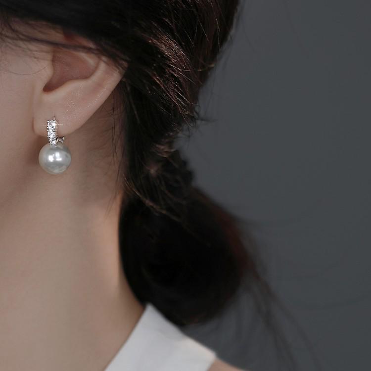 925 Sterling Silver Pearl Earrings with Zircon Studs - Elegant Women's Luxury French Socialite Earrings & Ear Cuffs