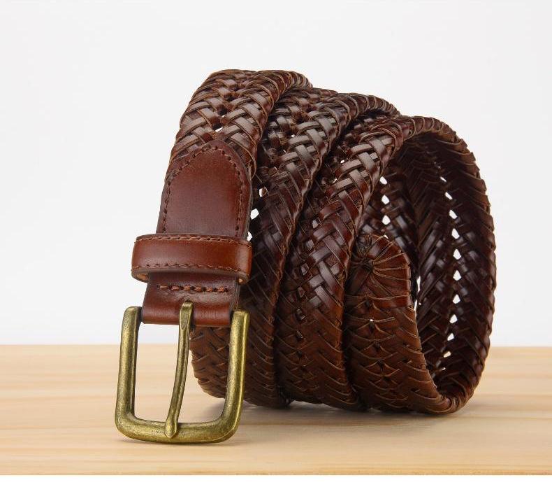 Men's Retro Hollow Genuine Leather Belt with Pin Buckle