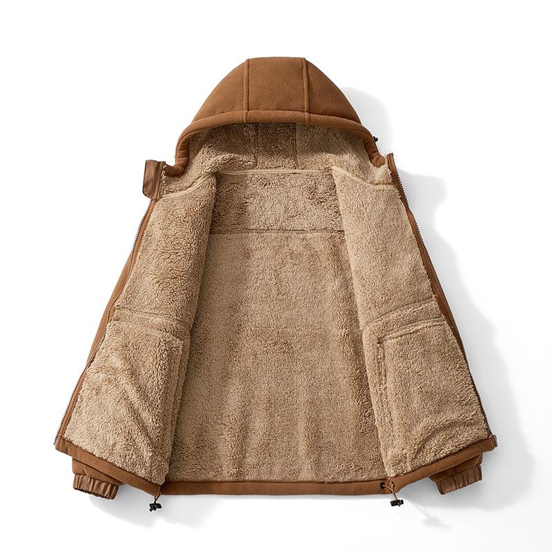 Cardigan invernale da uomo con cappuccio, taglie forti, per escursioni all'aperto, caldo, con cerniera, foderato in pile, multicolore