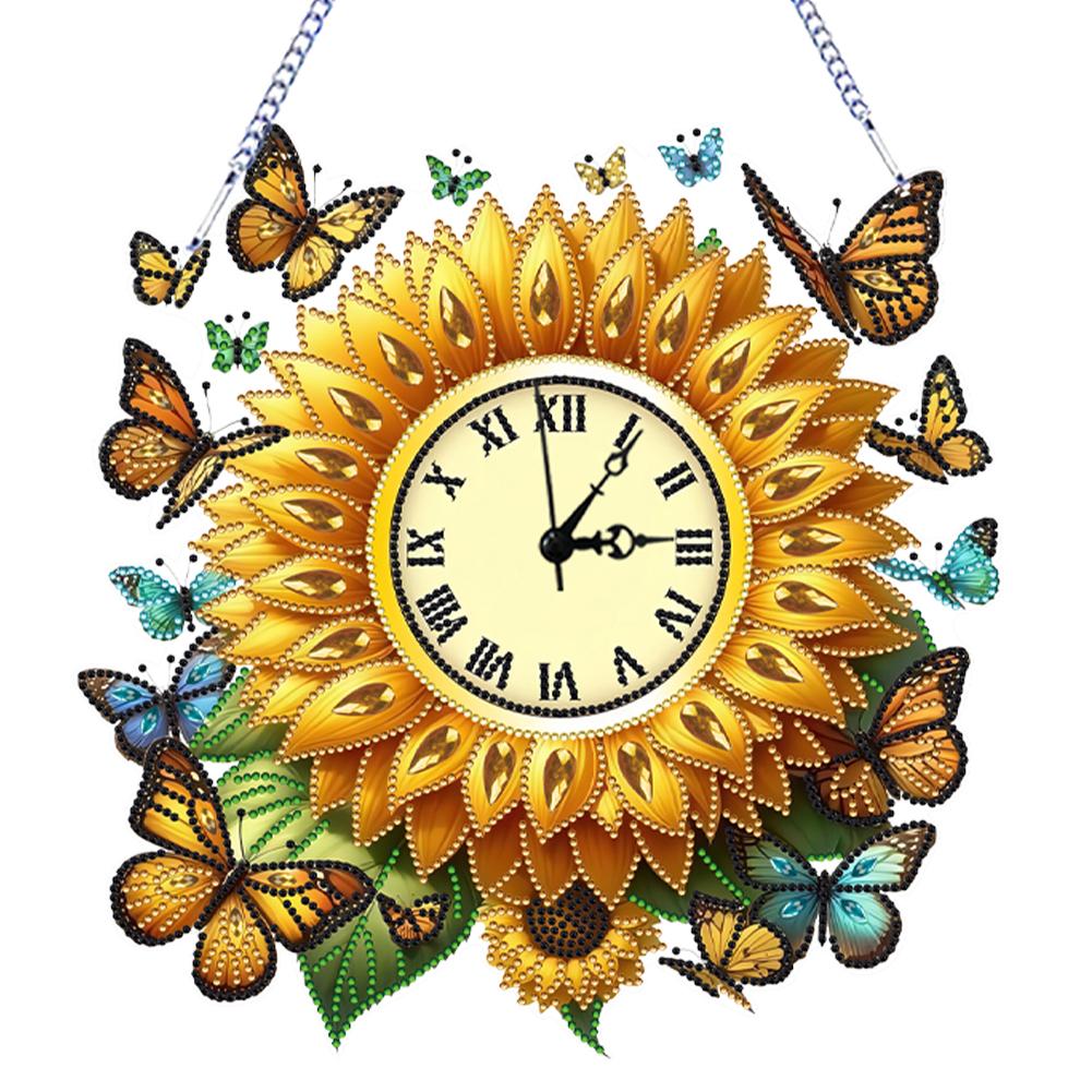 

2D Flat DIY Sunflower Irregular Shaped Drilling Diamond Painting Clock Pendant 5D Hanging Clock Art Craft Home & Bedroom Decor