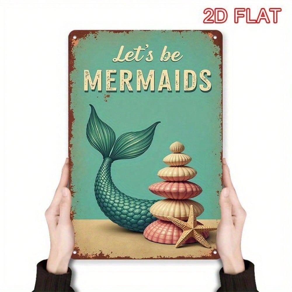 Mermaid Vintage Metal Wall Sign 12x8 Rustic Tin Decor Retro Bar Cafe Kitchen Pub Farmhouse