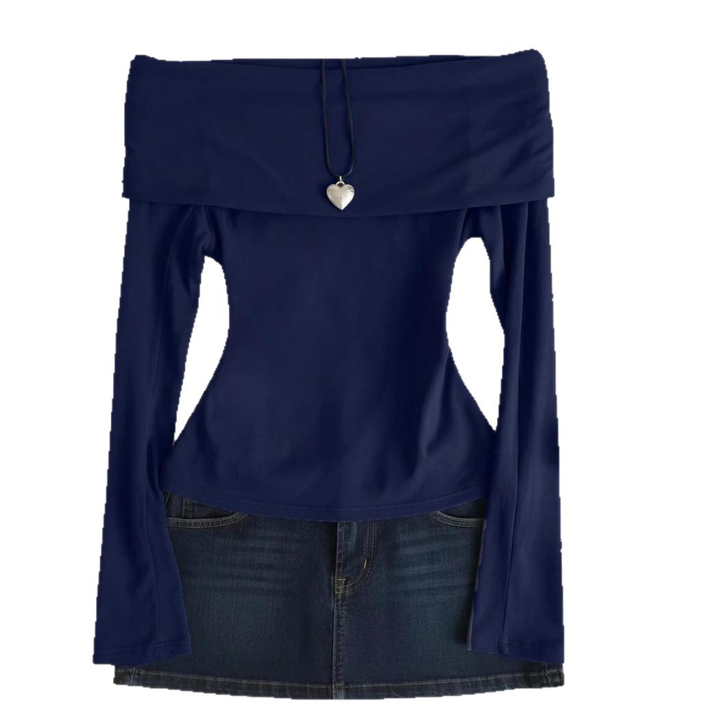 2025 Spring/Autumn Women's Slimming Sexy One-Shoulder Long Sleeve Top