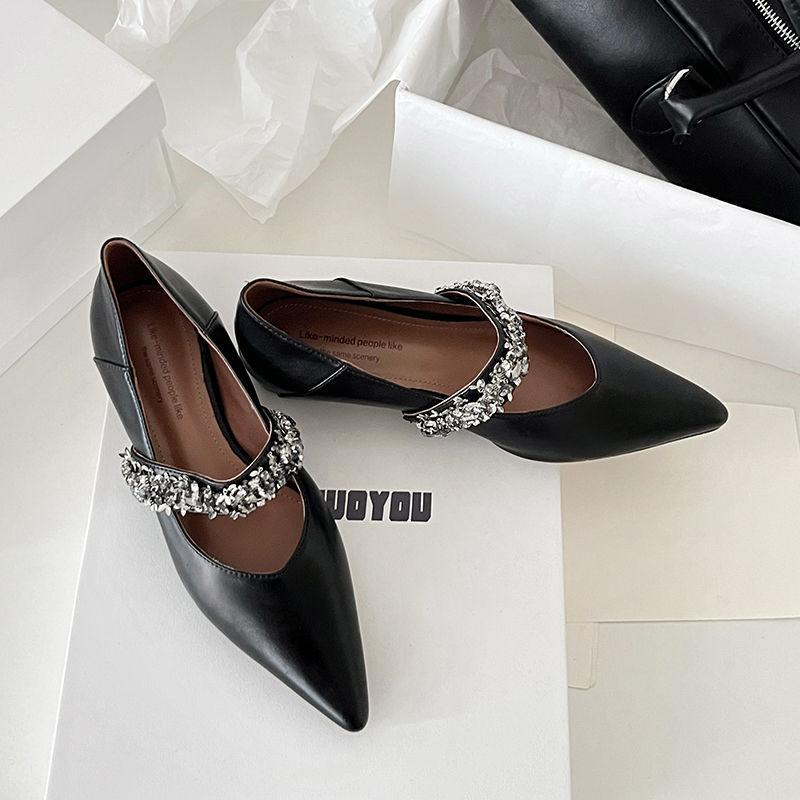 Be careful~ Rhinestone buckle strap pointed fairy wind heightening single shoes 2025 spring fashion low heel Mary Jane shoes women
