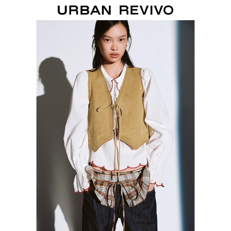 

UR2026 Women s Retro Lace-Trim Tie-Up Vest M