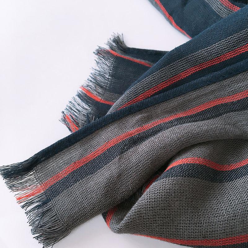 Autumn and Winter Blue Striped Men's Business Casual  Cotton Extended 2.2M Scarf