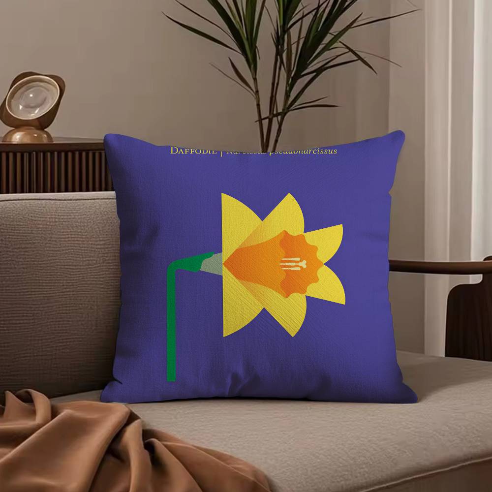 Simple Flower Art Pillow Case Anti-dustmite Pillowcase Invisible Zipper Silky Short Plush Sofa Cushion Cover