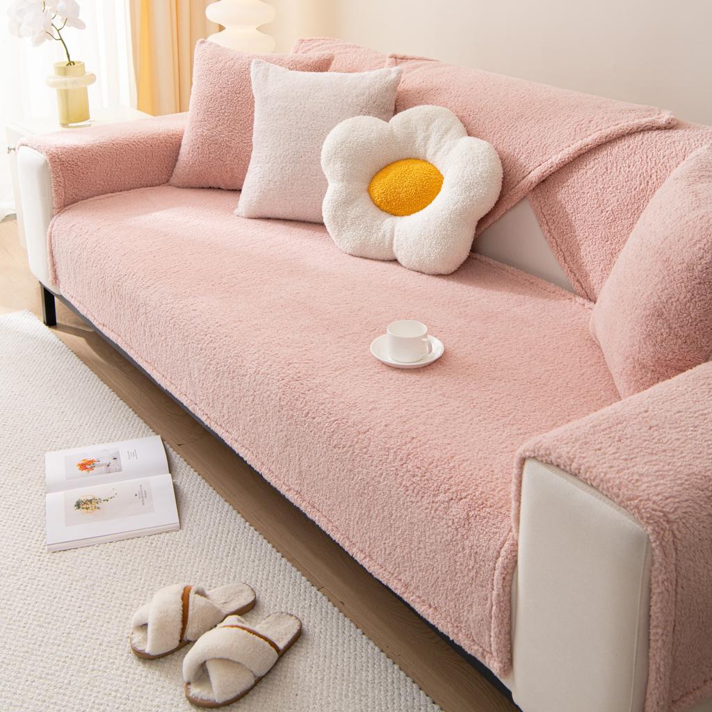 Embroidery Sherpa Fleece Sofa Cover Non-slip Soft Sofa Towel Couch Cushion for Living Room Modern Home Decor