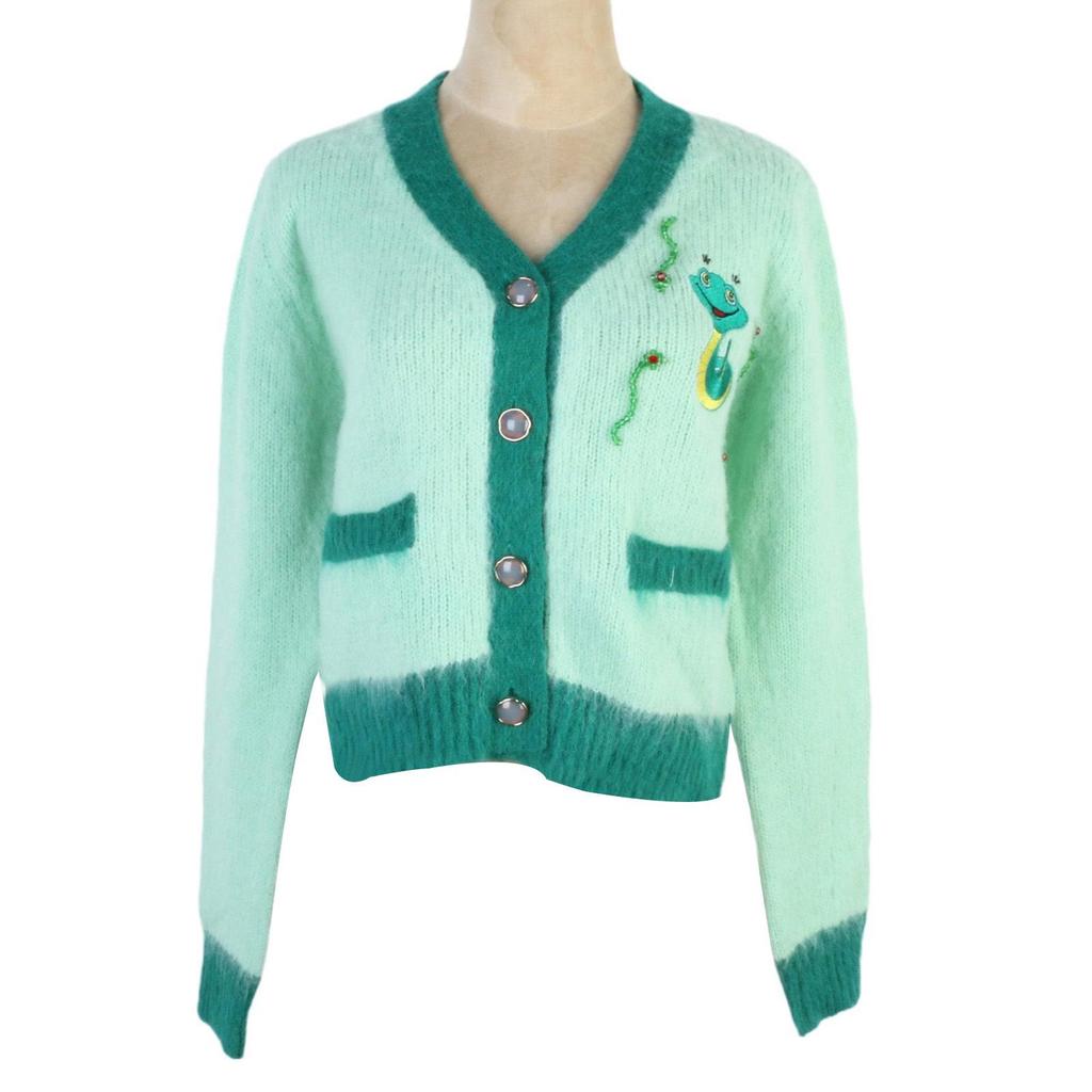 2025 Spring/Autumn Snake Year Embroidered Beaded V-neck Long Sleeve Women's Cardigan