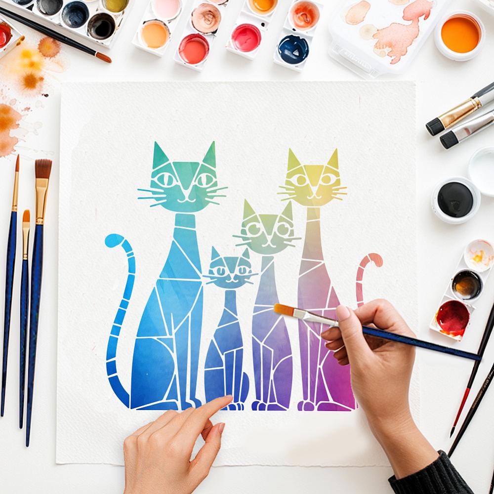 PET Hollow Out Drawing Painting Stencils, for DIY Scrapbook, Photo Album, Cat Shape, 300x300mm