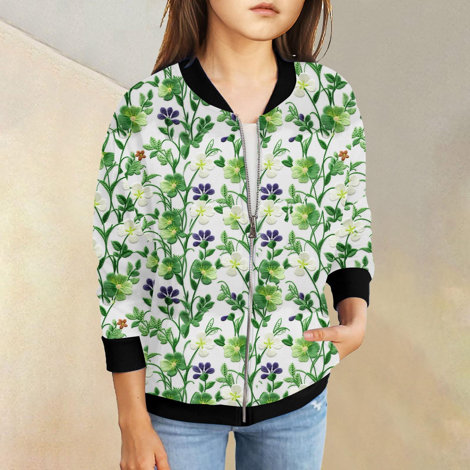 

Девочки куртки на молнии детские осенние толстовки с длинным рукавом верхняя одежда с карманами St. День Святого Патрика 5-15 лет 160 белый