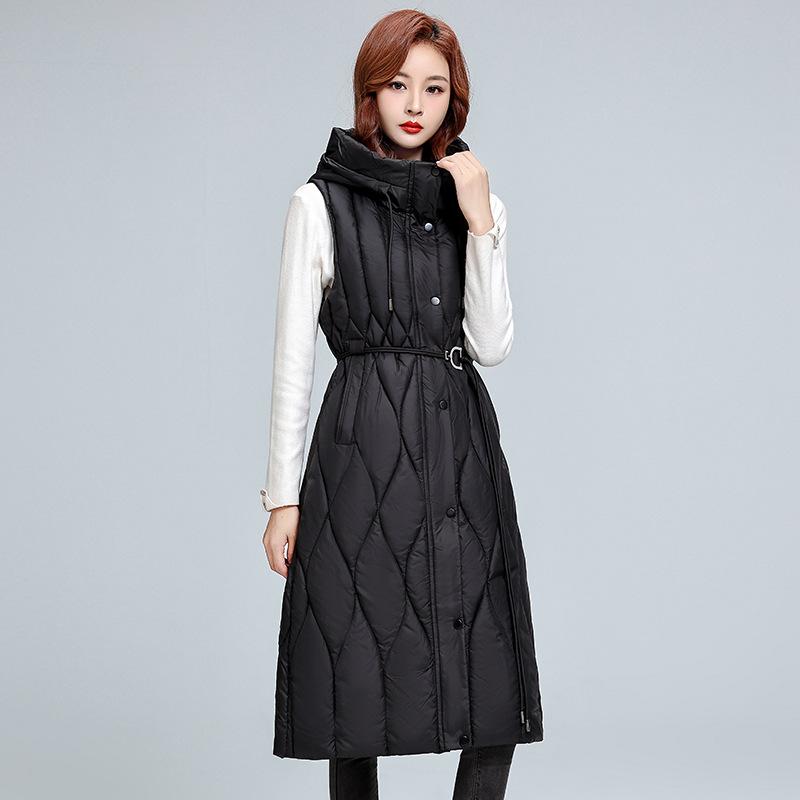 Autumn and winter fashion down cotton vest women's outer wear trend long knee waist vest loose coat