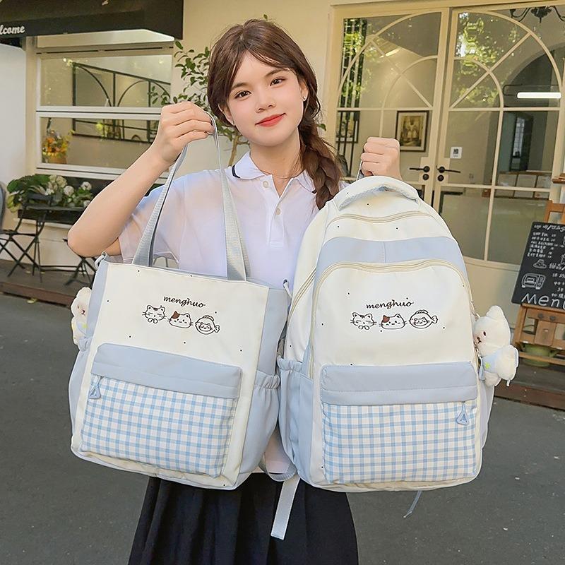 Lightweight and Large-capacity Backpack, New Japanese Ins, High-value, Fresh and Sweet Plaid, Junior High School Schoolbag.