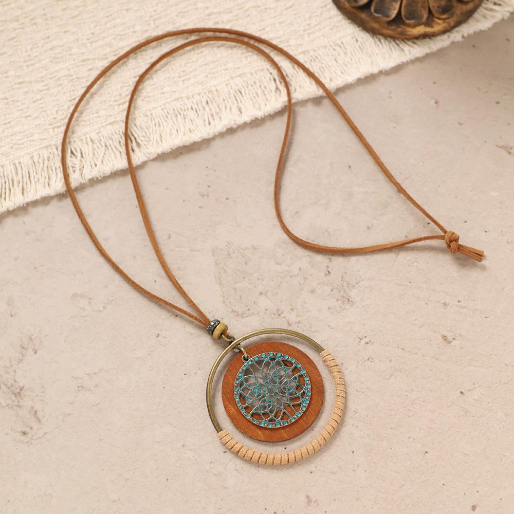 Bohemian style long necklace, vintage ethnic style knitted sweater chain accessory