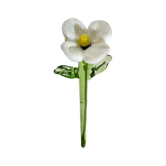 Hand Blown Mini Glass Flower Figurine Collectible Miniature Faux Crystal Flower Ornaments for Mothers Day Birthday Table Centerpiece DIY Craft