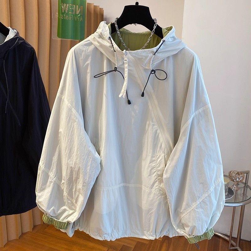 Womens Reversible Hooded Oversized Lightweight Casual Jacket Fall 2026 Loose Fit Streetwear Outerwear