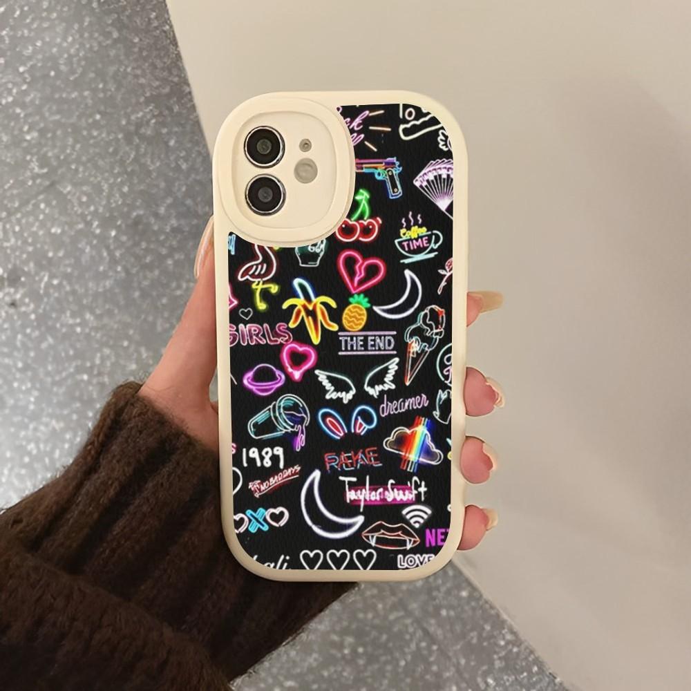 Neon Pattern Phone Case Hard Leather For iPhone 16 15 14 13 12 Mini 11 14 Pro Max Xs X Xr 7 8 Plus Fundas