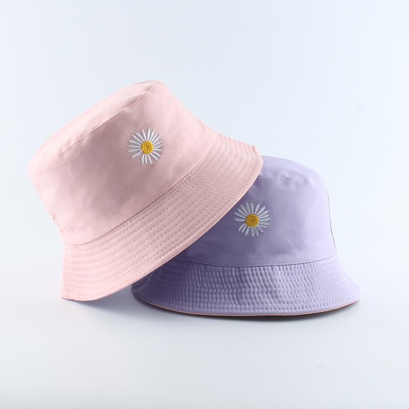Sommer-Gänseblümchen Eimerhut Damen Mode Baumwolle Strand Sonnenhüte Wende Bob chapeau Femme Blumenhut Fischerhut