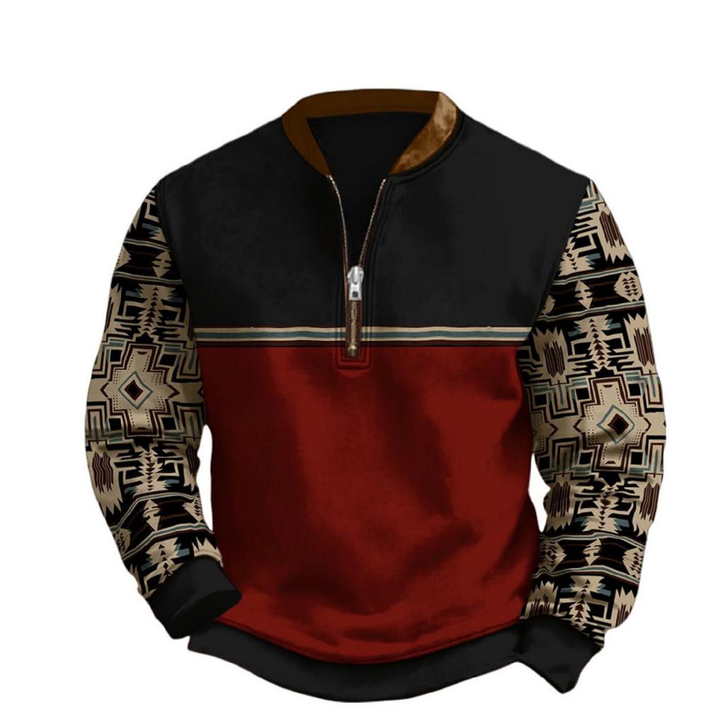 Men's Casual And Trendy Digital 3D Printed Round,neck Long,sleeved Half,pull One,piece Sweatshirt