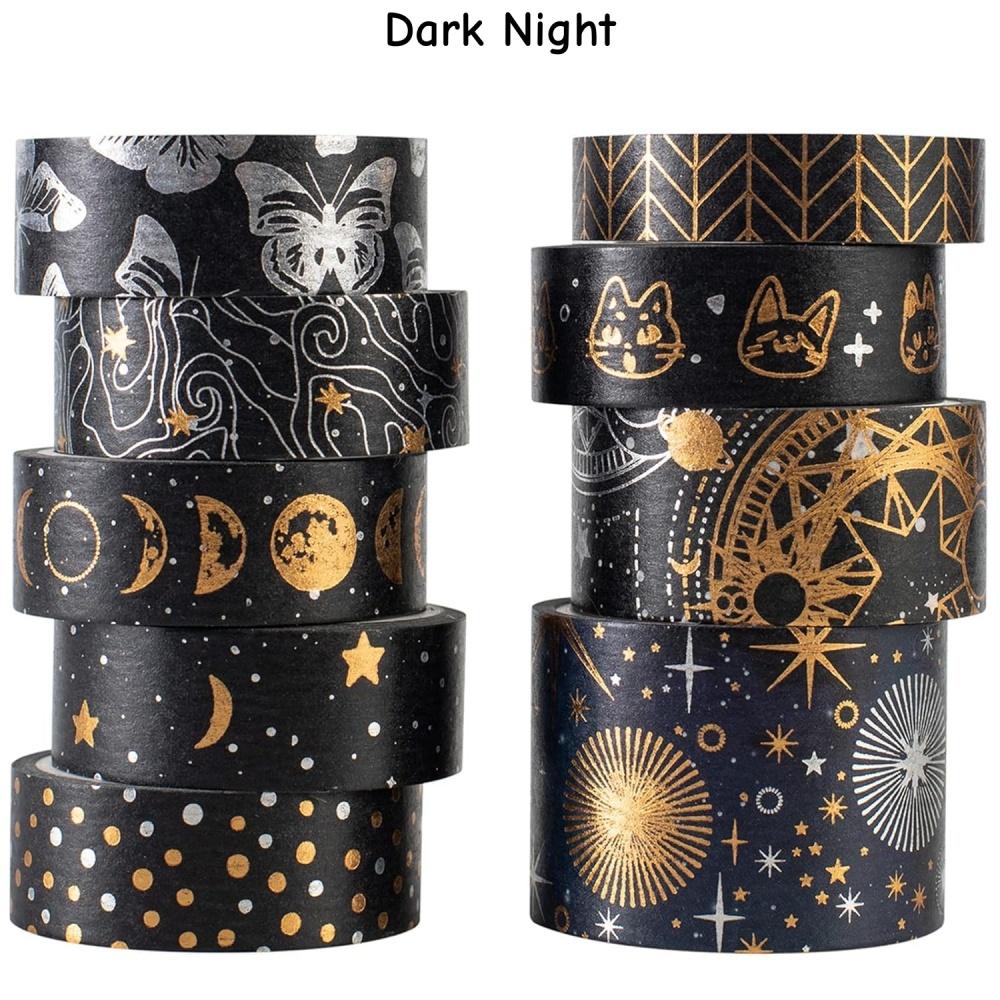 9 Rolls Mystic Gold Washi Tape Set Wide Gold Silver Foil Masking Tape Adhesive Decorative Stickers for Arts DIY Crafts