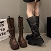 Thick-soled Belt Buckle Boots Locomotive Autumn New Super Fire Retro Versatile Knight Heightening Boots Versatile
