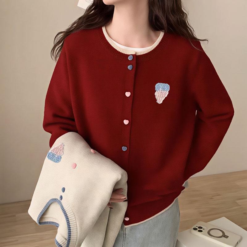 

Женский цветной вязаный кардиган с пуговицами, пальто для осени/зимы 2025 L красный