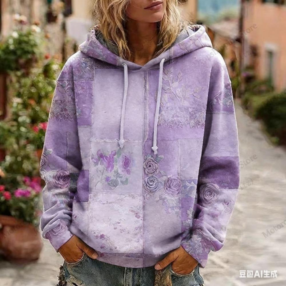 Women's Hoodie Fashion Vintage Floral Print Women Casual European American Style Hoodie Sweatshirt Women Clothes Top