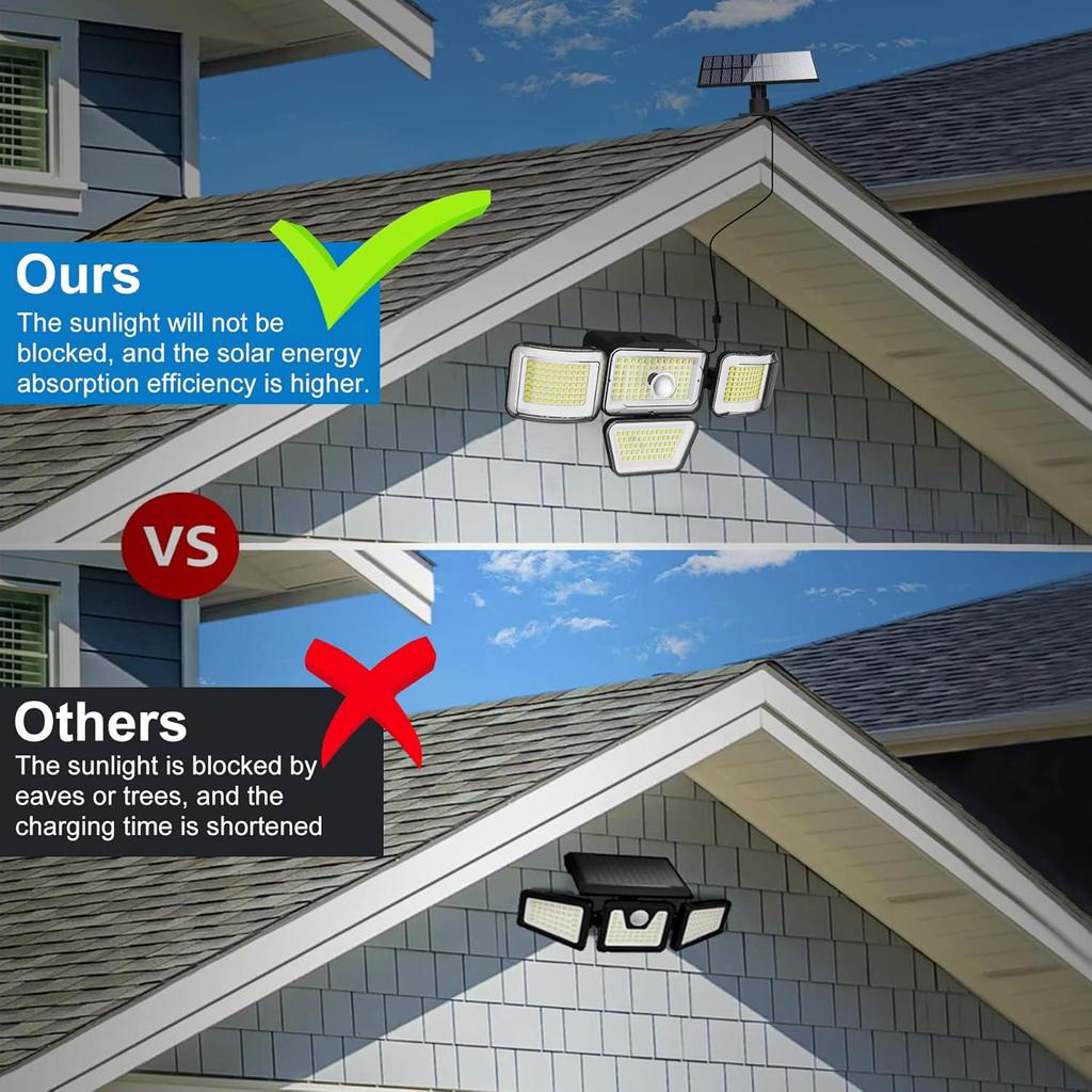 278LED Solar Lights with Motion Sensor Light 4 Mode Outdoor Waterproof 4 Head Solar Security Floodlights for Yard Garden Garage