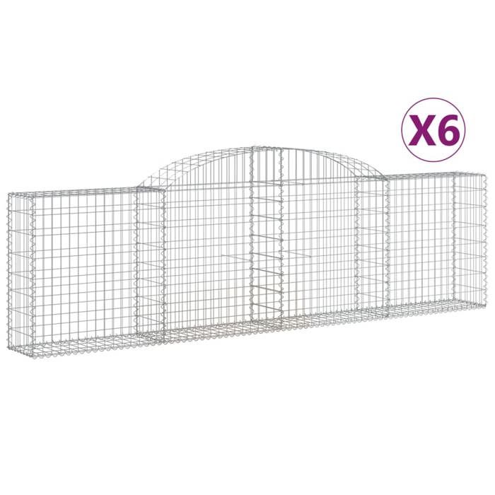 VidaXL Paniers à gabions arqués 6 pcs 300x30x80/100 cm fer galvanisé, gabion, cage de gabion, panier de mur de gabion, mur 3146507